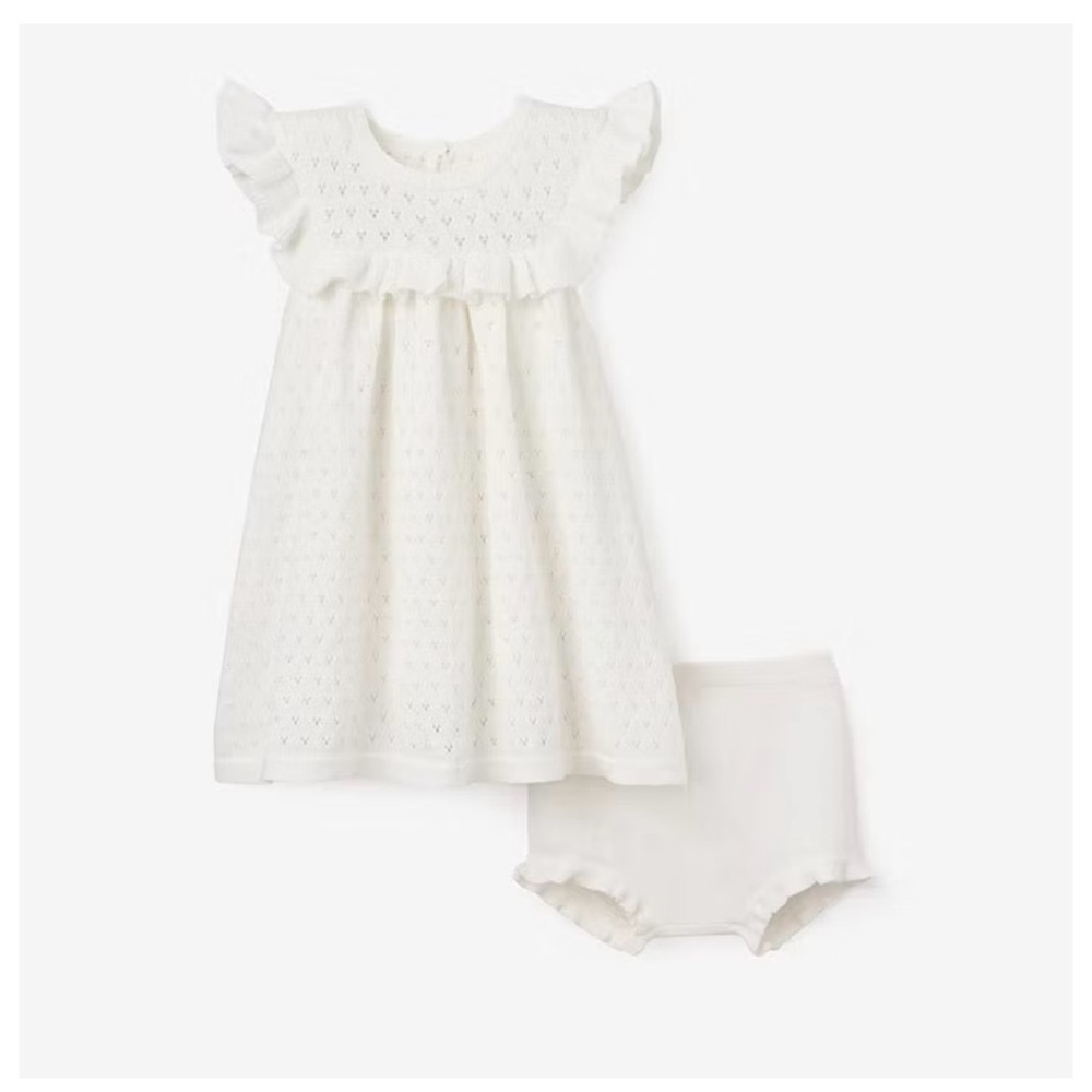 NWT Elegant Baby pointelle flutter ruffle White Eyelet Baby Dress 6 mo